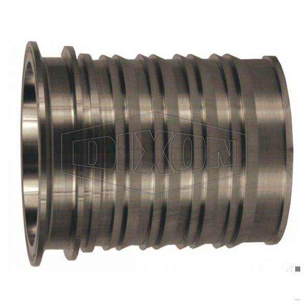 Sanitary King Crimp Tri-Clover Stem, 4 in Nominal, Clamp x Hose Shank End Style, 316 SS, Domestic